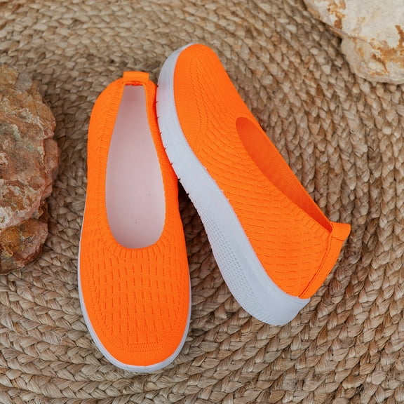 XIMIN Women's Woven Orthopedic Breathable Comfortable Walking Sneakers with Arch Support Wide Fit Slip on Tenis Comfy Work Slip Ins Loafers Soft Foam Footwear (6.5, Orange)