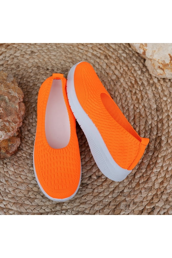 Women's Woven Orthopedic Breathable Comfortable Walking Sneakers with Arch Support Wide Fit Slip on Tenis Comfy Work Slip Ins Loafers Soft Foam Footwear (6.5, Orange)