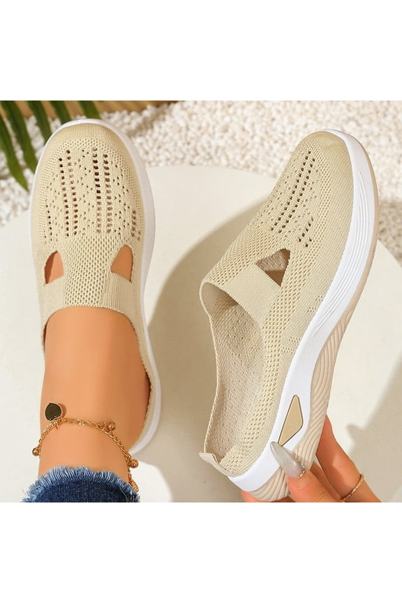 Women’s Woven Orthopedic Lightweight Loafers Comfortable Soft Shoes Slip On Knitted Breathable Sneakers with Arch Support for Walking Running Hiking