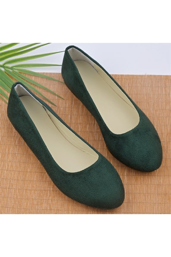 Womens Block Heel PU Pointed Toe Comfortable Suede Flats Shoes Portable Pumps Ballet Flat Slip-on Ballerina Pumps Shoes Dress Shoes Ladies Loafers