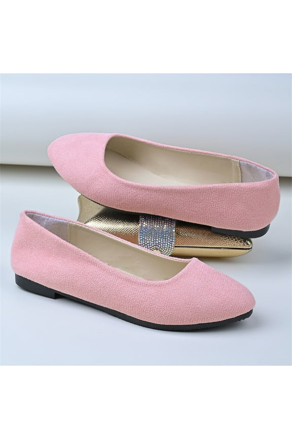 Womens Block Heel PU Pointed Toe Comfortable Suede Flats Shoes Portable Pumps Ballet Flat Slip-on Ballerina Pumps Shoes Dress Shoes Ladies Loafers