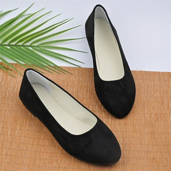 XIMIN Womens Block Heel PU Pointed Toe Comfortable Suede Flats Shoes Portable Pumps Ballet Flat Slip-on Ballerina Pumps Shoes Dress Shoes Ladies Loafers