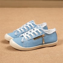 XIMIN Womens Casual Low Top Side Zipper Sneakers Canvas Shoes Fashion Walking Tennis Shoes Lace Up Comfortable Flat Loafers Ladies Soft Soled Non-Slip Lightweight Sneaker