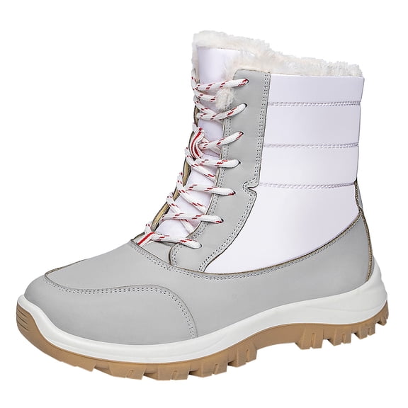 XIMIN Womens Comfortable Snow Boots High Top Keep Warm Hiking Platform Winter Boots Walking Anti-Slip Mid-Calf Winter Boots - Durable Faux Fur Lined Booties