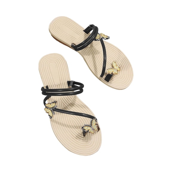 XIMIN Womens Flat Sandals Cute Dressy Comfortable Sandals Bowknot Straps Cute Summer Beach Boho Toe Ring Flip Flops Casual Vacation Dress Walking Shoes