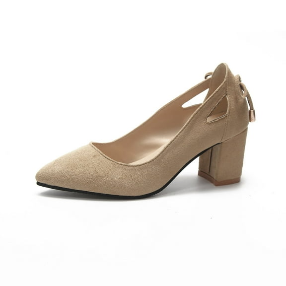 XIMIN Womens Heeled Pump Classic Pointed Toe Chunky High Heels Bowknot Elegant Slip On Work Shoes Dress Pumps Office Shoes Fashion (12, Khaki)