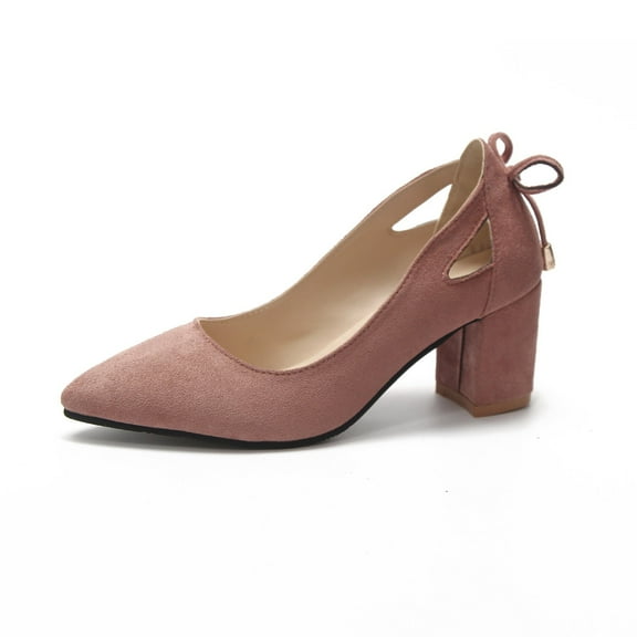 XIMIN Womens Heeled Pump Classic Pointed Toe Chunky High Heels Bowknot Elegant Slip On Work Shoes Dress Pumps Office Shoes Fashion (4.5, Pink)