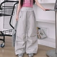 thumbnail image 1 of XIMIN Womens Lace High Waisted Casual Bloomers Streetwear Baggy Cargo Pants Summer Elastic Waisted Hip Pop Wide Leg Sweatpants with Pockets Loose Fit Parachute Pants, 1 of 8