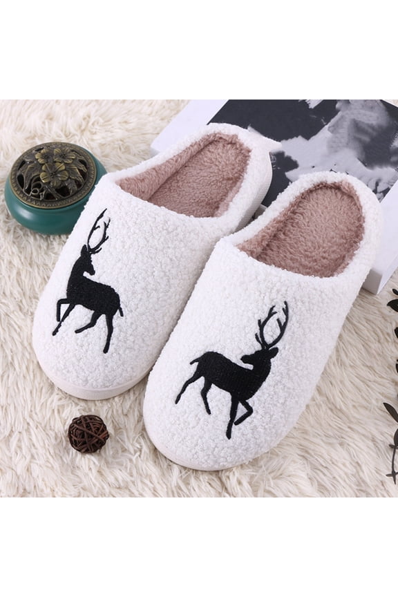 Womens Mens Christmas Deer Slippers Fuzzy Fluffy Soft Memory Foam House Shoes Plush Sherpa House Shoes with Memory Foam Cozy Winter Clogs