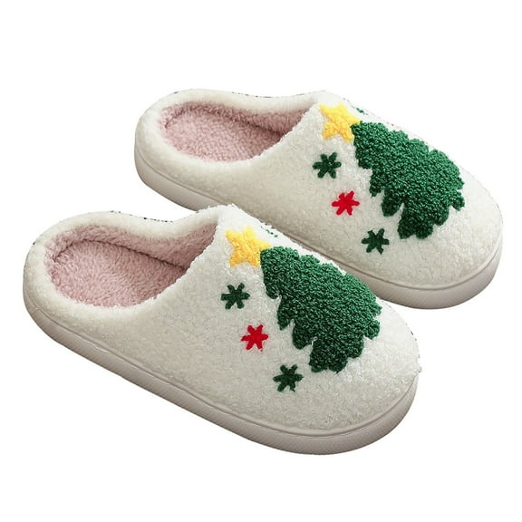 XIMIN Womens Mens Slippers Fluffy Plush Slippers Lining Plush Soft Sole Flats Comfy House Slides Cute Cartoon Santa House Slippers Cuddly Winter Warm Shoes Indoor Outdoor