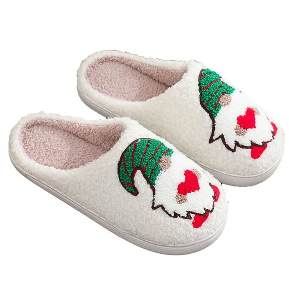XIMIN Womens Mens Slippers Fluffy Plush Slippers Lining Plush Soft Sole Flats Comfy House Slides Cute Cartoon Santa House Slippers Cuddly Winter Warm Shoes Indoor Outdoor
