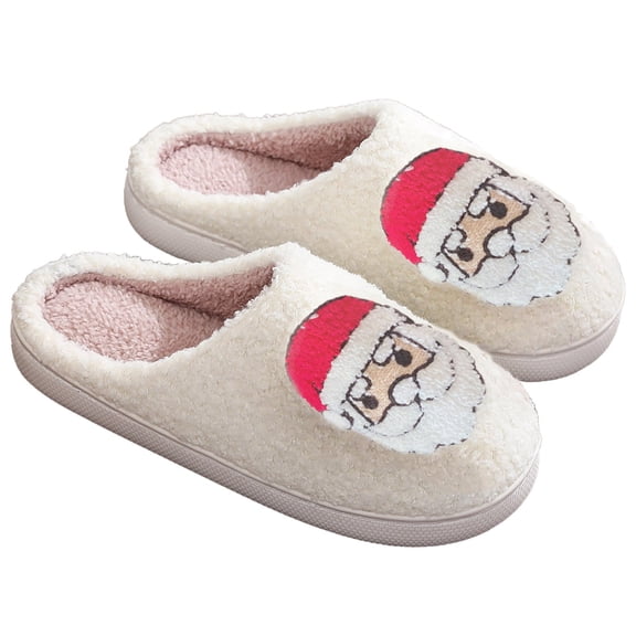 XIMIN Womens Mens Slippers Fluffy Plush Slippers Lining Plush Soft Sole Flats Comfy House Slides Cute Cartoon Santa House Slippers Cuddly Winter Warm Shoes Indoor Outdoor