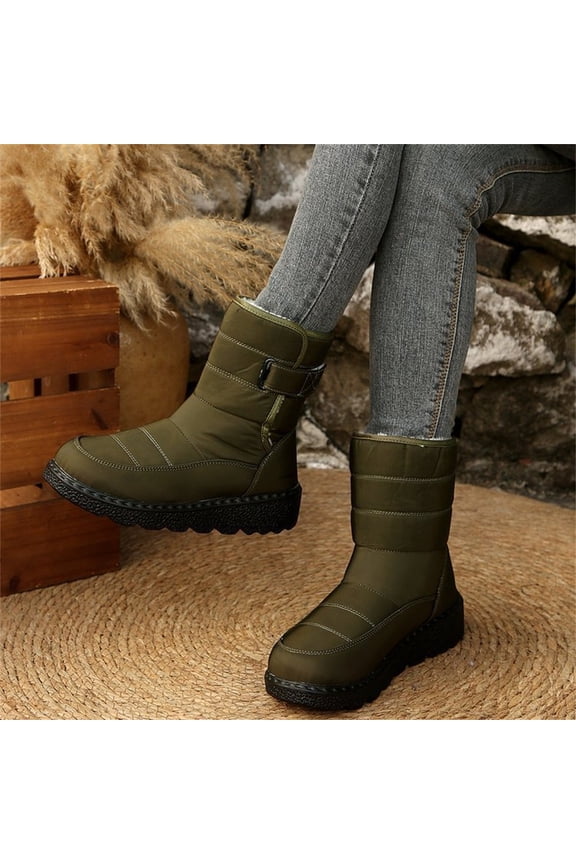 Womens Mens Waterproof Thermal Fleece Lining Anti Skid Mid Calf Boots Fully Fur Lined Slip On Ankle Booties Waterproof Thickening Fuzzy Winter Snow Shoes