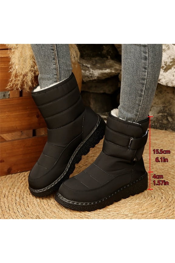 Womens Mens Waterproof Thermal Fleece Lining Anti Skid Mid Calf Boots Fully Fur Lined Slip On Ankle Booties Waterproof Thickening Fuzzy Winter Snow Shoes