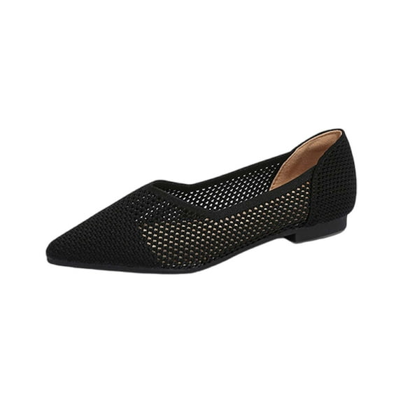 XIMIN Womens Pointed Toe Flats Knit Dress Shoes Comfort Fashion Cutouts Shoes Slip On Shoes for Woman Classic Softable Shoes Flat Low Wedge (9, Black)