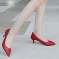 thumbnail image 1 of XIMIN Womens Pointed Toe Kitten Lovely Heel Pumps Low Heel Pointy Toe Slip On Dress Office Shoes Work Wedding Pumps Bridal Heeled Shoes (10, Red), 1 of 3