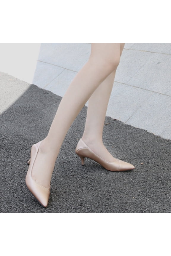 Womens Pointed Toe Kitten Lovely Heel Pumps Low Heel Pointy Toe Slip On Dress Office Shoes Work Wedding Pumps Bridal Heeled Shoes (7.5, Gold)