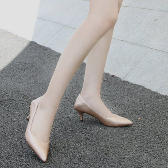 XIMIN Womens Pointed Toe Kitten Lovely Heel Pumps Low Heel Pointy Toe Slip On Dress Office Shoes Work Wedding Pumps Bridal Heeled Shoes (9.5, Gold)