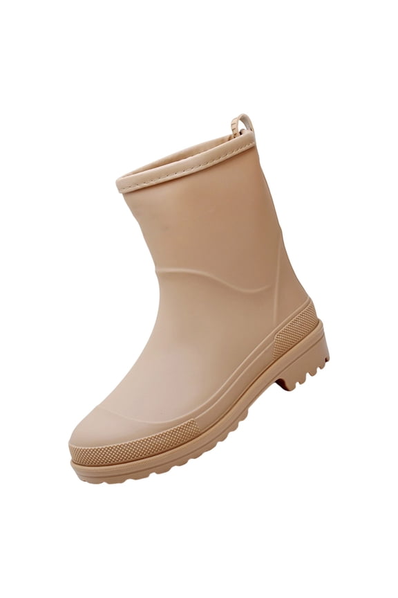 Womens Rain Boots Waterproof Insulated Lightweight Platform Mud Boots Rubber Fashion Boots in Gardening Wide Calf Rain Boots with Glossy in Outdoor (41, Khaki)