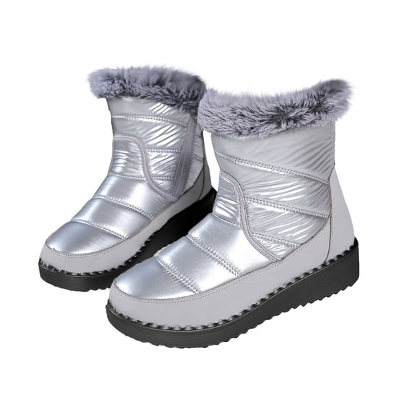 XIMIN Womens Snow Boots Waterproof Leather Fur Lined Winter Warm Boots Mid-Calf Booties with Fur Lined Zipper Comfortable Platform Fashion Snow Ankle Booties