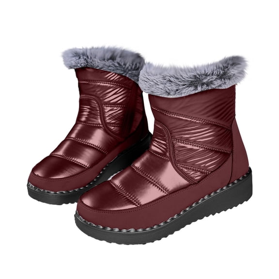 XIMIN Womens Snow Boots Waterproof Leather Fur Lined Winter Warm Boots Mid-Calf Booties with Fur Lined Zipper Comfortable Platform Fashion Snow Ankle Booties