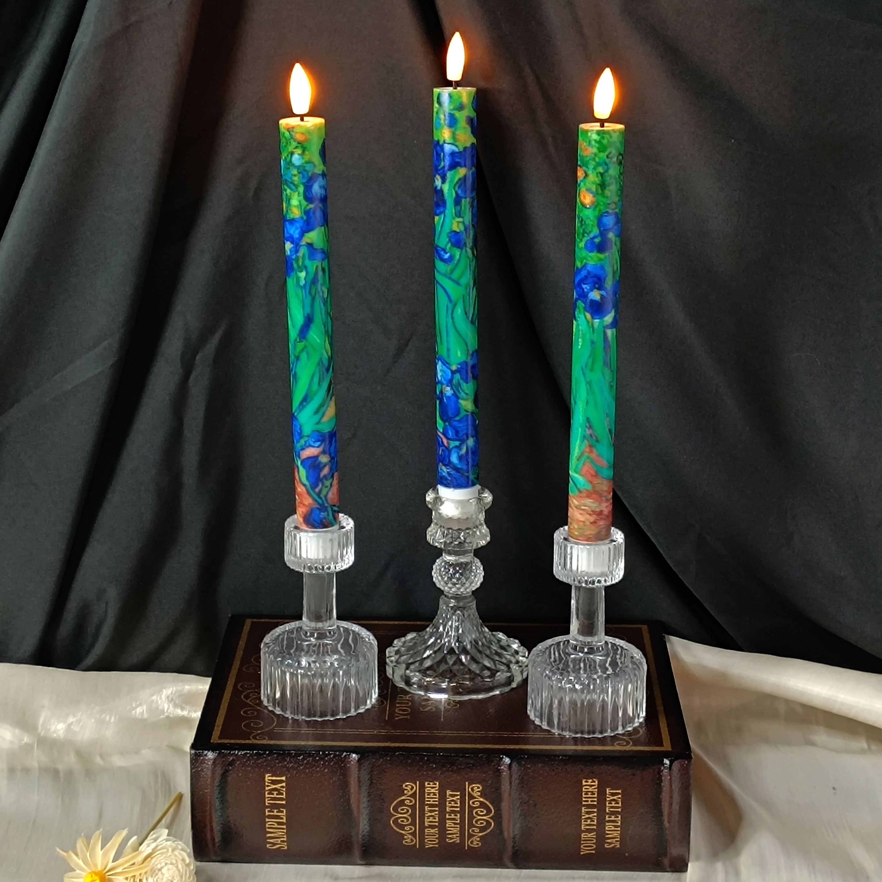 XINAOBAOLUO 10 Inch Water Lily Flameless Taper Candles Battery Operated with Remote, 3PCS LED Real Wax Fake Candle, Perfect for Home Decor,Party and Weddings, Summer & Fall Decor