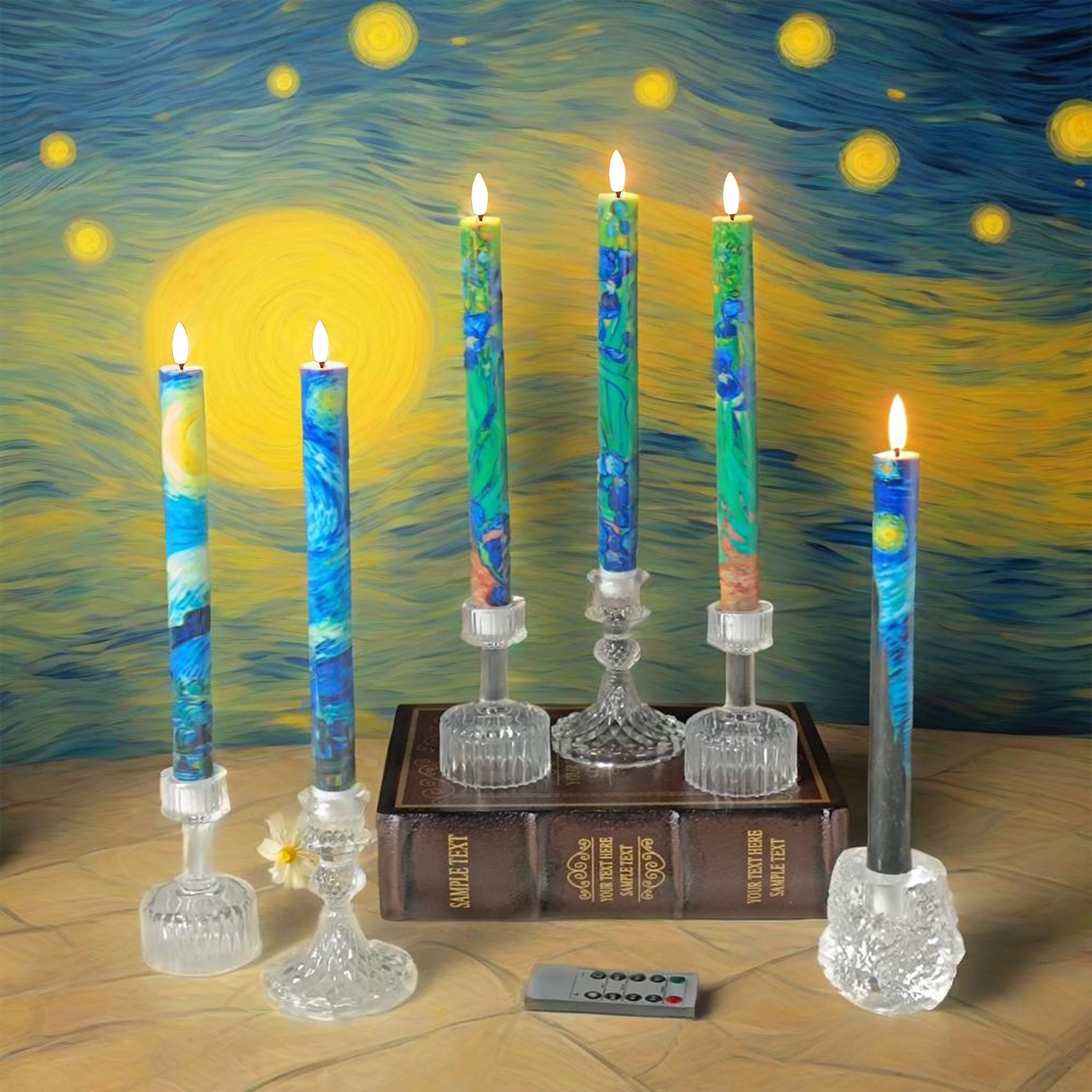 XINAOBAOLUO 10 Inch Water Lily Flameless Taper Candles Battery Operated with Remote, 6PCS LED Real Wax Fake Candle, Perfect for Home Decor,Party and Weddings, Summer & Fall Decor