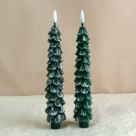 XINAOBAOLUO 2 Pack Christmas Tree LED Cone Paraffin Candle with Silver Glitter - 10-inch Candle, Perfect for Christmas Table Decorations