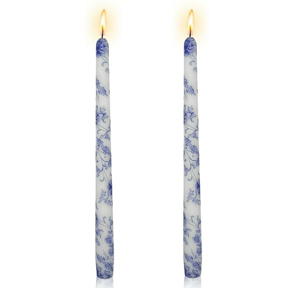 XINAOBAOLUO 2-Pack Print Taper Candles,Dripless Unscented and Smokeless Stick Candle,9.44” Tall Long Candles for Wedding Centerpiece Romantic Dinner Home Decor Birthday Party