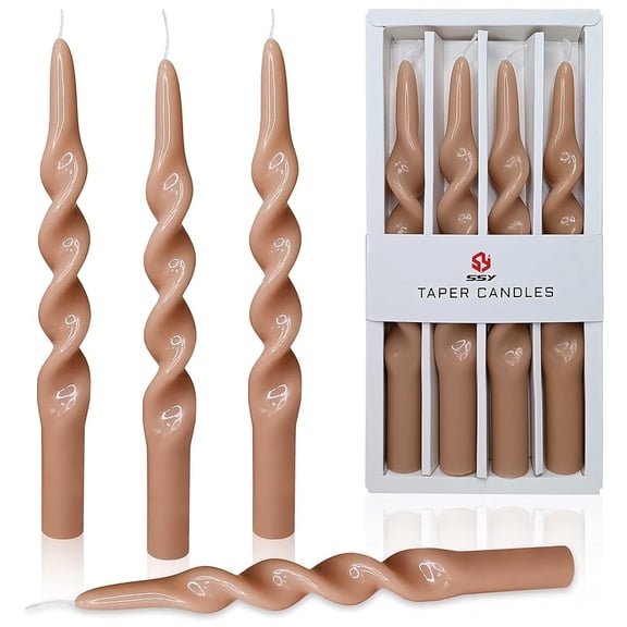 XINAOBAOLUO 4 Pack 9.8" Tall Brown Taper Candles,Stick Spiral Twisted Candles, Unscented Dripless Candles For Wedding Dinner Party Home Dinner Holiday Decoration Formal Events