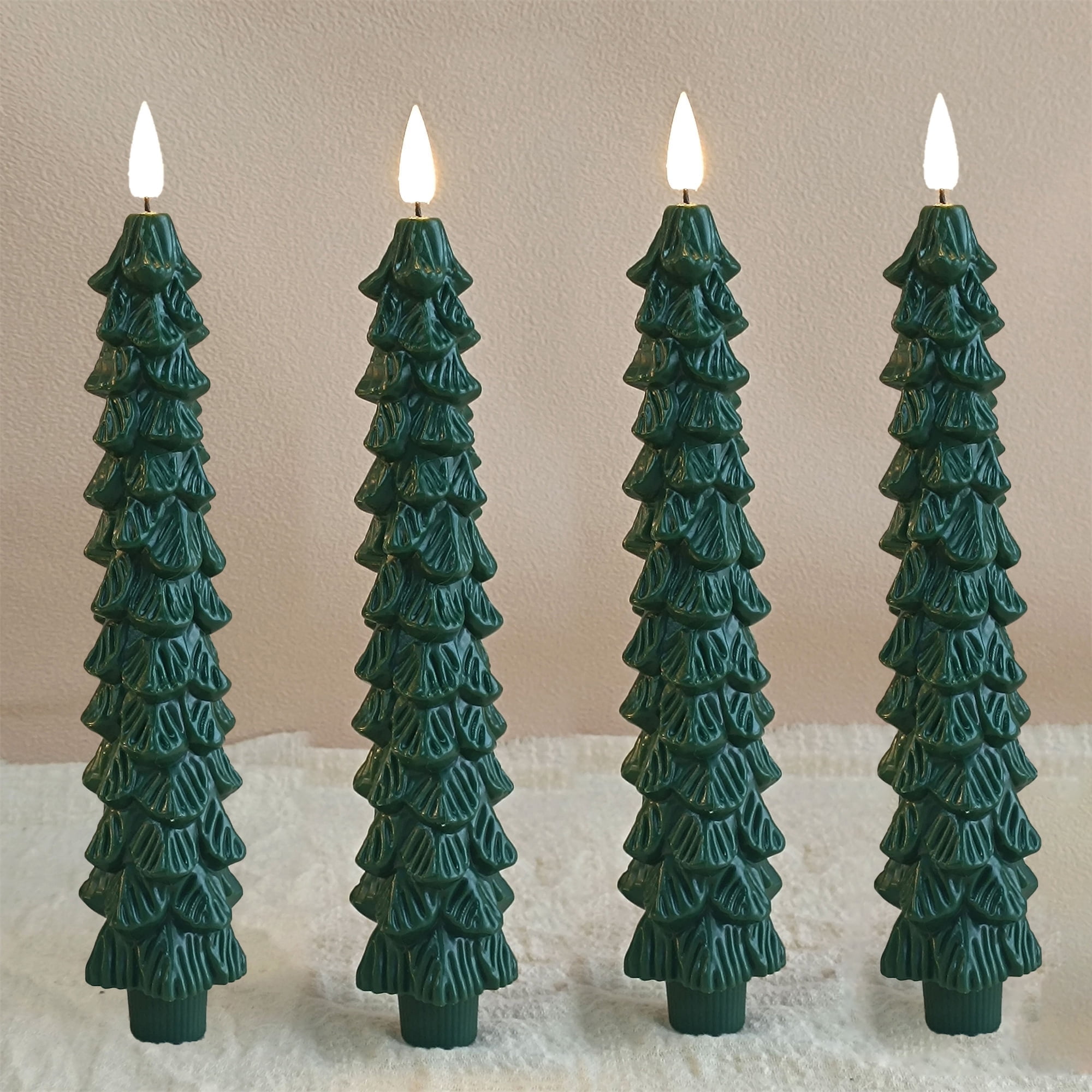 XINAOBAOLUO 4 Pack Christmas Tree Candles, 10 Inch Unscented Tree Shaped Taper Candles Decorative Christmas Beeswax Candle for Xmas Holiday Decor, Party Banquet Centerpiece Decoration