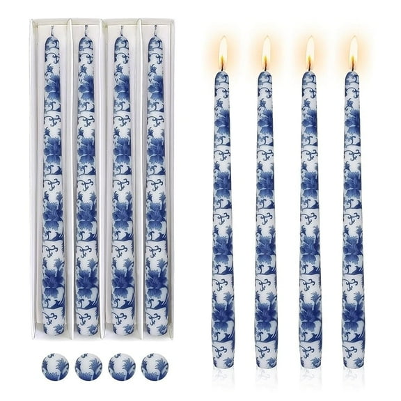 XINAOBAOLUO 4-Pack Print Taper Candles,Dripless Unscented and Smokeless Long Candles,9.44 Tall Candle Stick for Wedding Centerpiece Romantic Dinner Home Decor Birthday Party