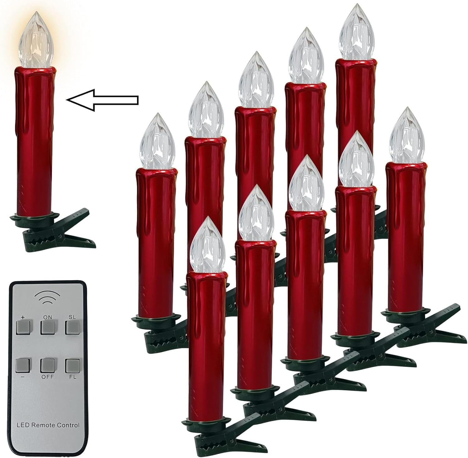 XINAOBAOLUO 4inches Red Short Candlesticks LED Taper Candle, Remote Candle Sticks Flameless Candles with Clip Flickering Warm White Lights for Wedding Party Baroque Chandelier