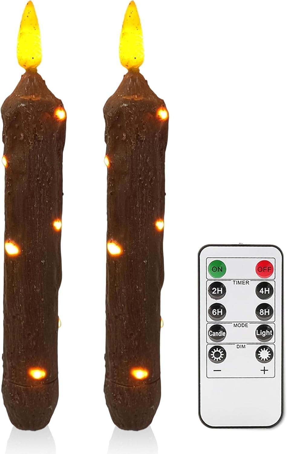 XINAOBAOLUO 6.5 Inches Hand Dipped Battery Operated Taper Candles Real Wax LED Flameless with Timer Remote Candles for Vintage Rustic Home Decor, Set of 2(Brown)
