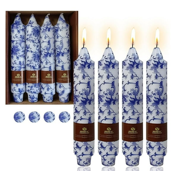 XINAOBAOLUO 7 Inch Print Taper Candles,Dripless Unscented and Smokeless Stick Candles 4 Pack for Wedding Centerpiece Romantic Dinner Home Decor Birthday Party