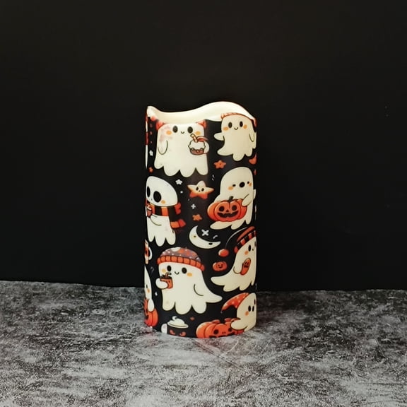 XINAOBAOLUO Halloween Flameless Candles with Remote Control, Battery Powered Flickering 3D Wick Real Wax Pillar Ghost Candles