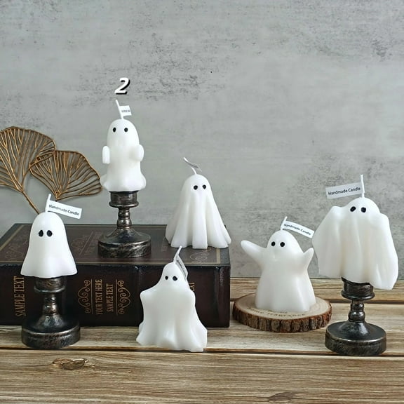 XINAOBAOLUO Halloween Ghost Candles - Spooky Party Decorations, Unscented Soy Wax, Table Centerpiece Decor