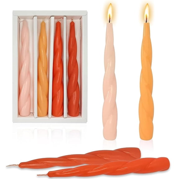 XINAOBAOLUO Orange Spiral Twist Candlesticks,9.3-Inch Long Tapered Cute Sticks,Colorful Twisted Candles for Wedding,Home,Dinner Party,Women Gift,Pack of 4