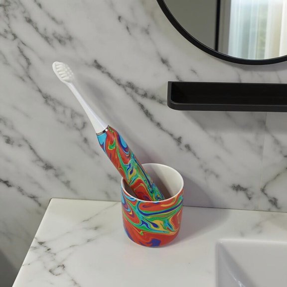 XINAOBAOLUO Printed Adult Electric Toothbrush with Cup, USB Rechargeable Sonic Toothbrush with 6 Brush Heads, Smart Timer, 5 Modes, 2 Hours Quick Charge for 30 Days of Use,Marble