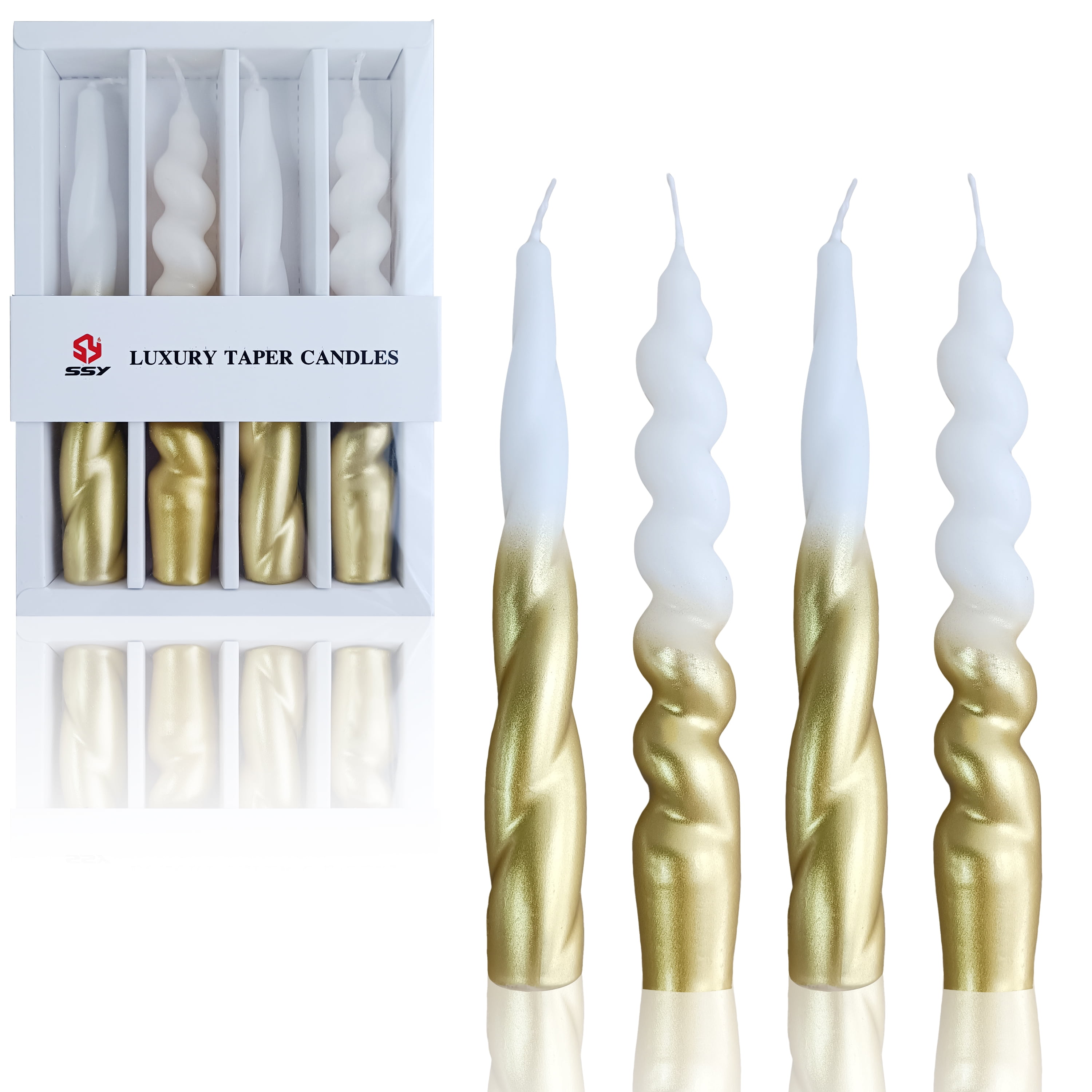 XINAOBAOLUO Unscented Luxury White Gold Taper Candles for Dinner Pack