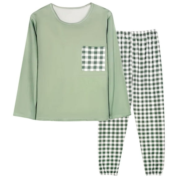 XINC under $10 Plus Size Pajamas Women's Summer Round Neck With Pocket Checkered Print Loose Casual Home Wear Sleepwear Pajama Pants Set Nightgown and Robe Set Women