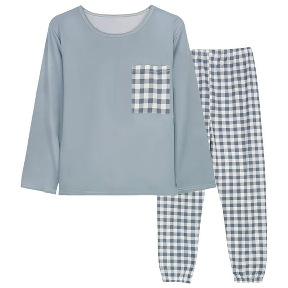 XINC under $10 Women's Pajamas Women's Summer Round Neck With Pocket Checkered Print Loose Casual Home Wear Sleepwear Pajama Pants Set Breathable Summer Pajamas for Women