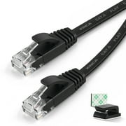 XINCA Cat6 Ethernet Cable 100ft Black Gigabit Flat Network Cable with 50pcs Cable Clips Snagless Rj45 Connectors for Computer/Modem/Router/X-Box Faster Than Cat5e/Cat5