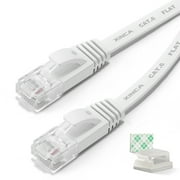 XINCA Cat6 Ethernet Cable 100ft White Gigabit Flat Network Cable with 50pcs Cable Clips Snagless Rj45 Connectors for Computer/Modem/Router/X-Box Faster Than Cat5e/Cat5