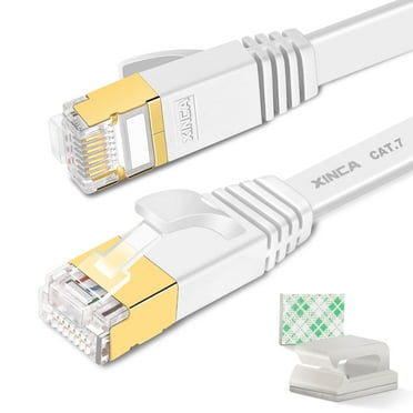 XINCA Cat7 Ethernet Cable Extra Long Lnternet Network Flat Patch Cord 100ft White With 50 Cable Clips Rj45 Connectors10 Gbps 600MHz Connector For Modems routers LAN Computers Cable High Speed Distri