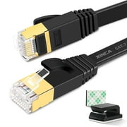 XINCA Cat7 Ethernet Cable Extra Long Lnternet Network Flat Patch Cord 50ft Black With 25 Cable Clips Rj45 Connectors10 Gbps 600MHz Connector For Modems routers LAN Computers Cable High Speed Distri