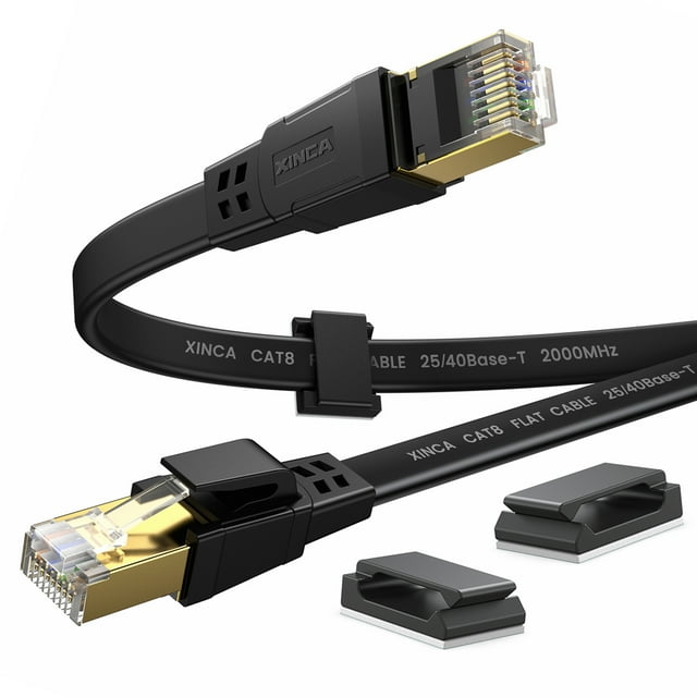 XINCA Cat8 Cable Extra Long Network Flat 50ft Black
