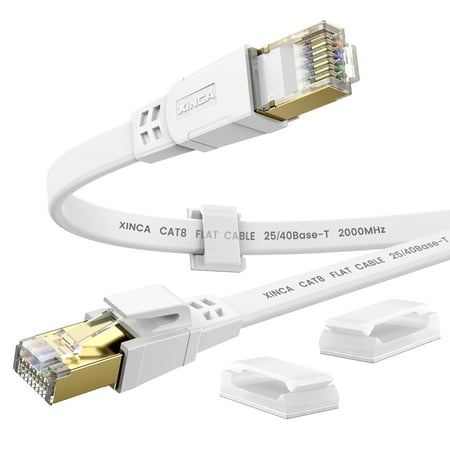 XINCA Cat8 Ethernet Cable lnternet Network Flat Patch Cord 6ft White with 4 Clips Rj45 Connectors transfer speed40 Gbps 2000MHz Connector for modems routers Computers Cable high Speed Cable Distri price history and forecast - XINCA CAT8