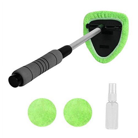 XINDELL Windshield Cleaner -Microfiber Car Window Cleaning Tool with Extendable Handle and Washable Reusable Cloth Pad Head Auto Interior Exterior Glass Wiper Car Glass Cleaner Kit (Extend