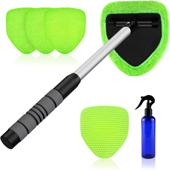XINDELL Windshield Cleaner Tool  Car Interior Window Cleaning Kit with Extendable Handle & 4 Microfiber Pads, Auto Wiper Inside Windshield Brush for Car & Home Windows